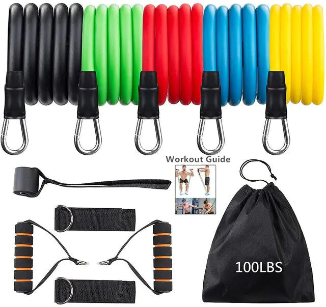 150 lbs Fitness Resistance Bands with Door Anchor: Muscle Training Elastic Pull Rope
